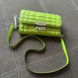 Michael Kors Lime Green Quilted Tribeca Wallet on a Chain. Removable straps. NWT